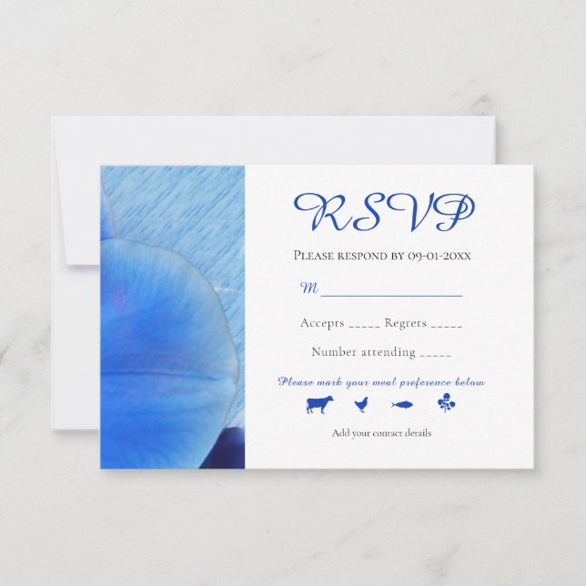 Chic Tropical Blue Watercolor Orchids Wedding RSVP Card (Front)