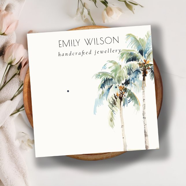 Chic Tropical Coastal Palm Tree Earring Display Square Business Card (Creator Uploaded)