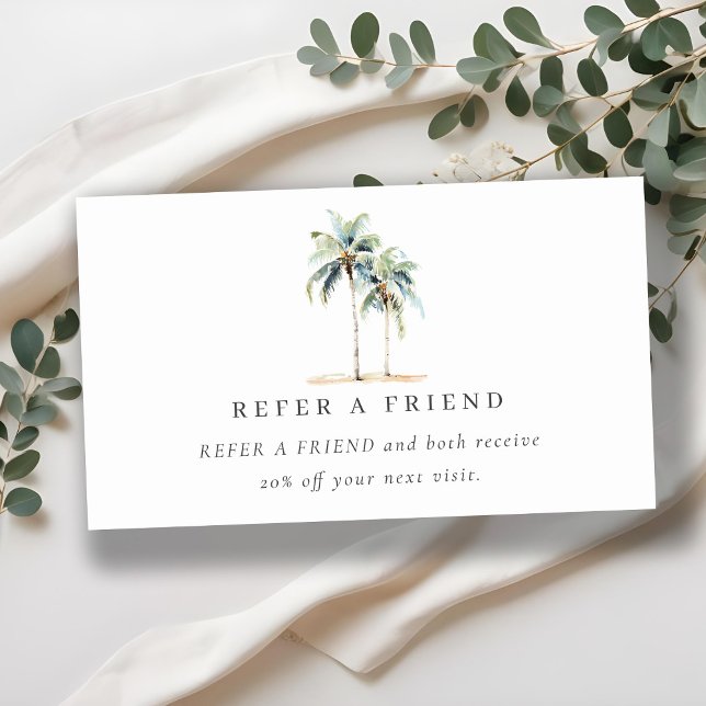 Chic Tropical Coastal Palm Trees Refer A Friend Business Card (Creator Uploaded)