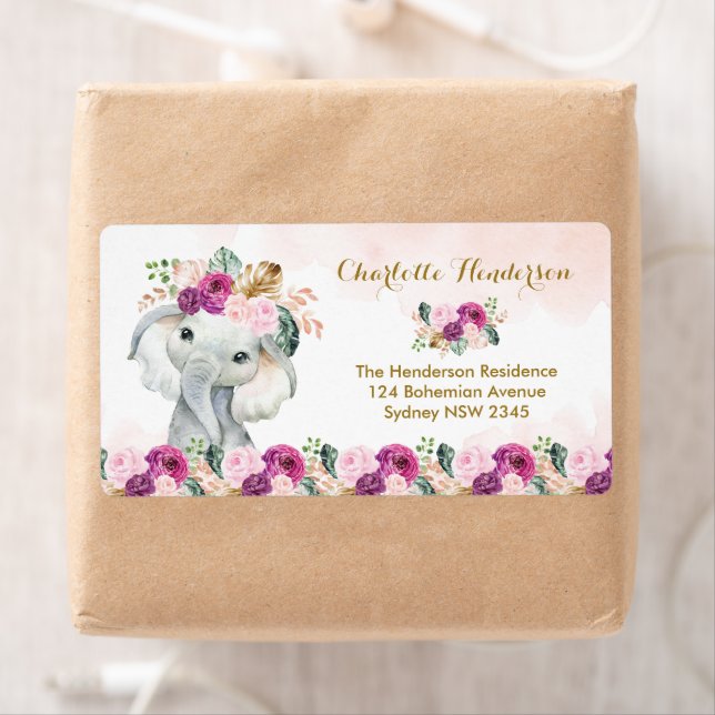 Chic Tropical Elephant Floral Greenery Jungle Baby (Insitu)