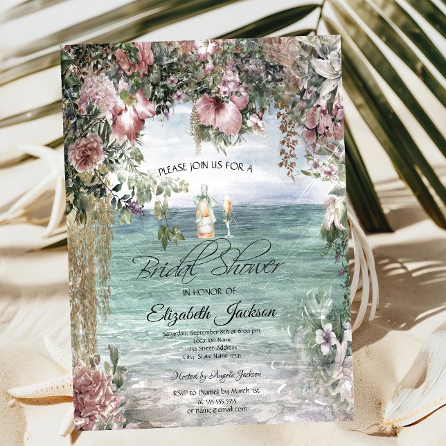 Chic Tropical Flowers Ocean Invitation (Creator Uploaded)