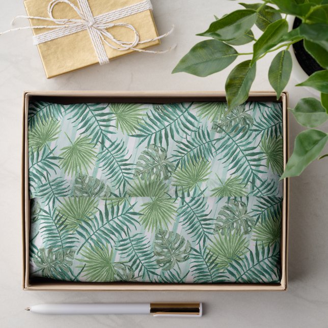 Chic Tropical Green Palm Tree Leaves Foliage Art Tissue Paper (Gift)