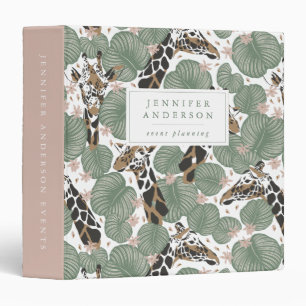 Chic Tropical Leaves & Giraffes Personalized Binder