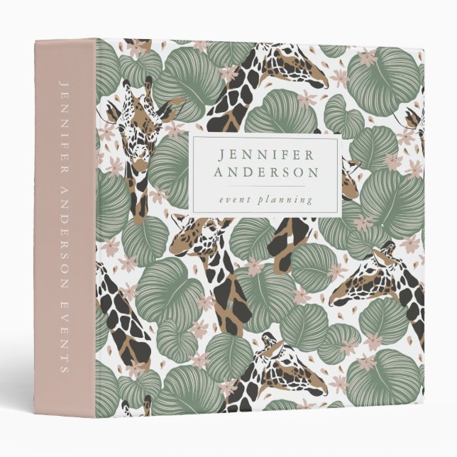 Chic Tropical Leaves & Giraffes Personalized Binder (Front/Spine)
