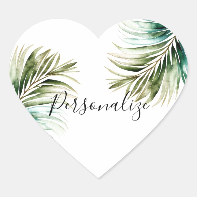 Chic Tropical Leaves  Heart Sticker (Front)