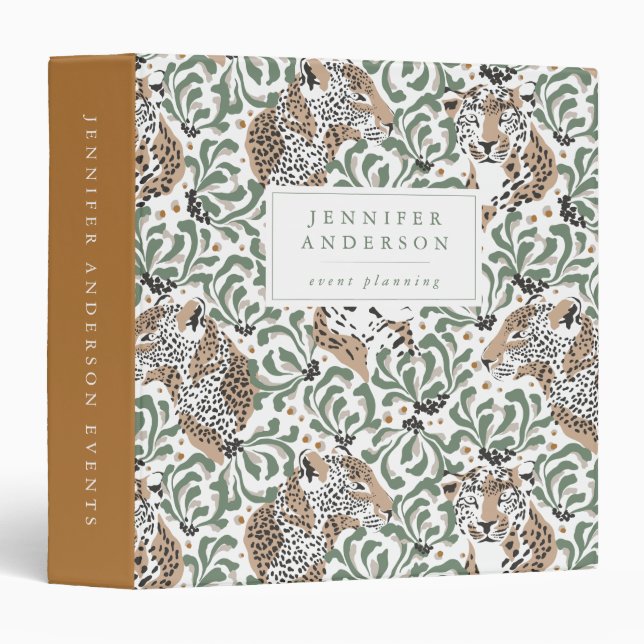 Chic Tropical Leaves & Leopards Personalized Binder (Front/Spine)