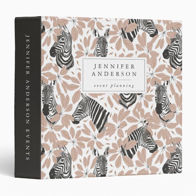 Chic Tropical Leaves & Zebras Personalized Binder (Front/Spine)