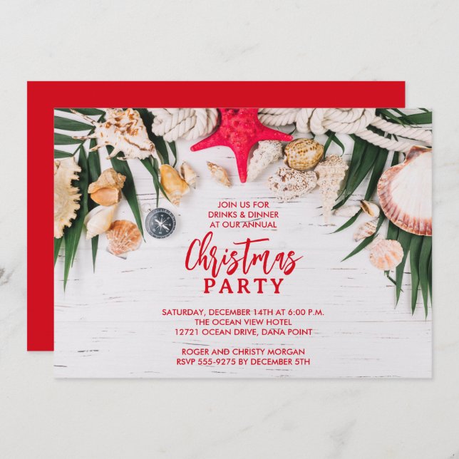 Chic Tropical Merry Christmas Party Invitation (Front/Back)