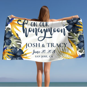 Chic Tropical Personalized Wedding Honeymoon Beach Towel