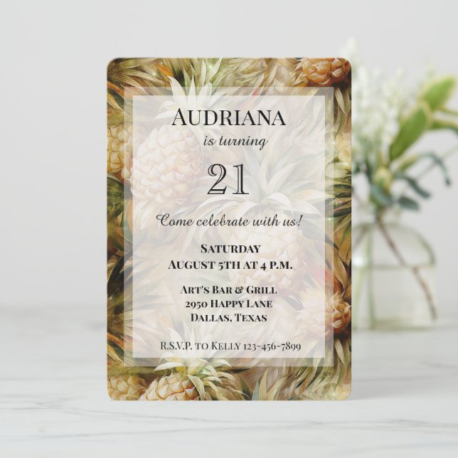 Chic Tropical Pineapples Birthday Invitation (Standing Front)