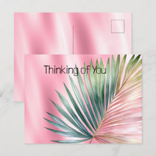 Chic Tropical Pink Green Leaf Postcard