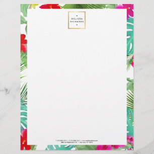 Chic Tropical Print Watercolor Designer Letterhead