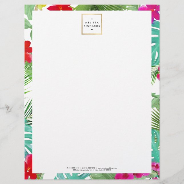 Chic Tropical Print Watercolor Designer Letterhead (Front)