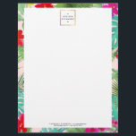 Chic Tropical Print Watercolor Designer Pink Letterhead<br><div class="desc">Coordinates with the Chic Tropical Print Watercolor Designer Pink Business Card Template by 1201AM. A vibrant watercolor illustration of tropical leaves and flowers fills the border of this personalized letterhead. Your name or business name is simply displayed in a faux gold framed box across the top. Perfect for anyone looking...</div>