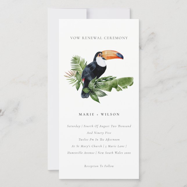 Chic Tropical Rainforest Toucan Vow Renewal Invite (Front)