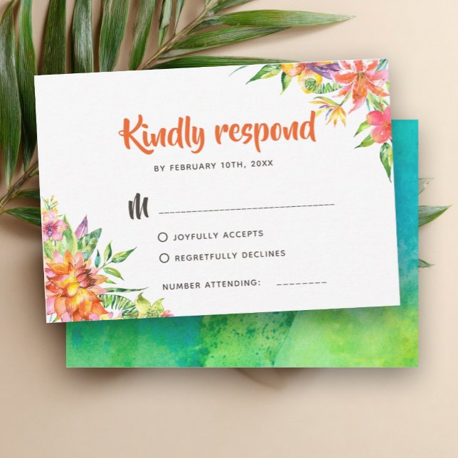 Chic Tropical Watercolor Mariage d'été RSVP (Créateur téléchargé)