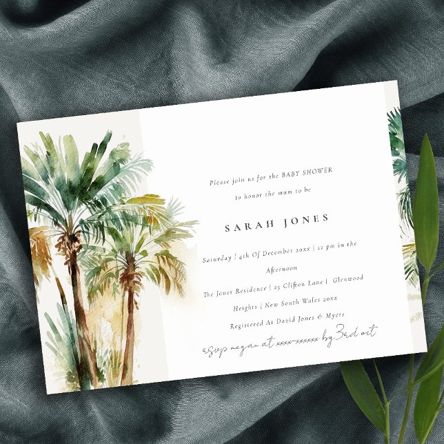 Chic Tropical Watercolor Palm Trees Baby Shower Invitation (Creator Uploaded)