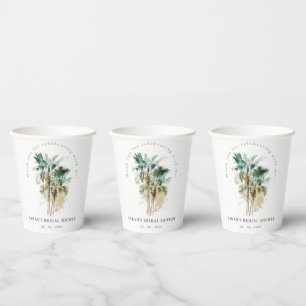 Chic Tropical Watercolor Palm Trees Bridal Shower Paper Cups