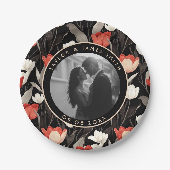 Chic Tulip Paper Plates For Wedding Memories (Front)