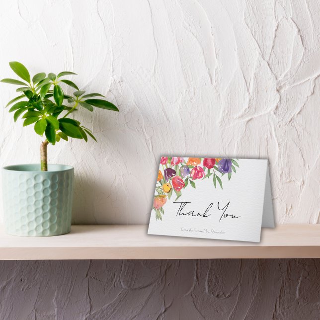 Chic Tulips and Greenery Bridal Shower Thank You Card (Creator Uploaded)