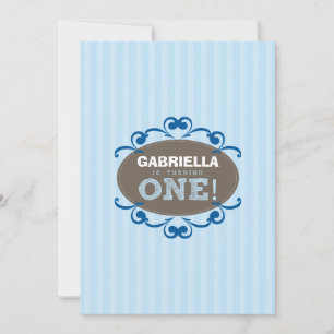 Chic Turning 1 Birthday Party Invitation (blue)