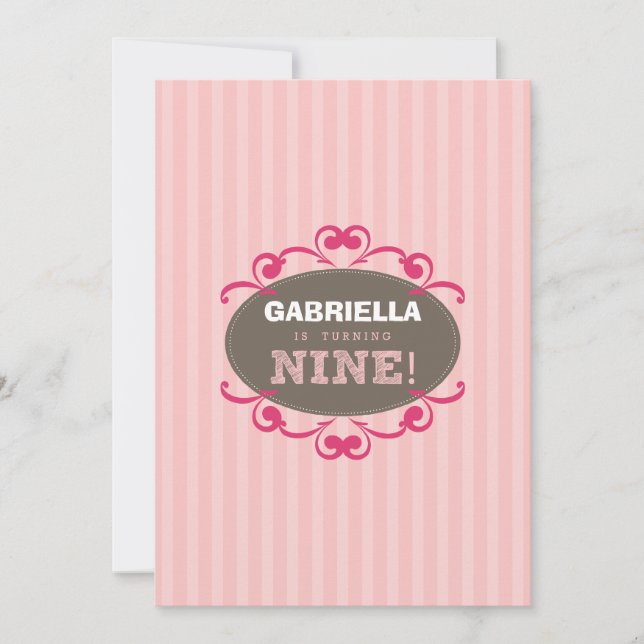 Chic Turning 9 Birthday Party Invitation (pink) (Front)