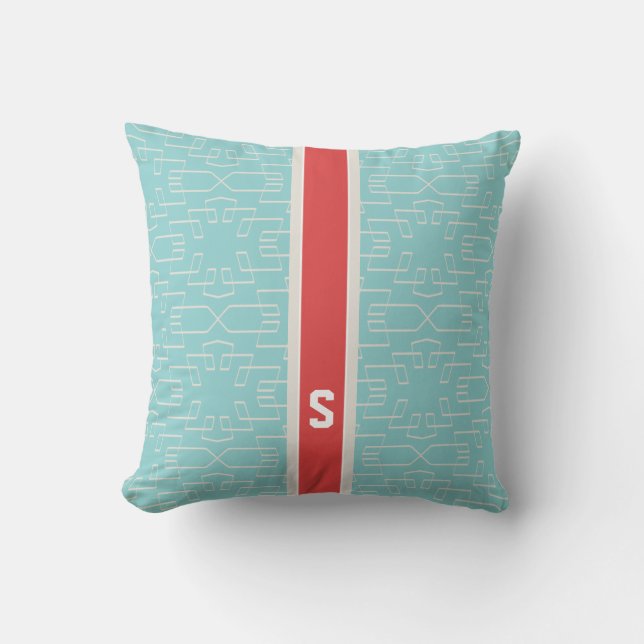 Chic turquoise abstract geometric pattern monogram throw pillow (Front)