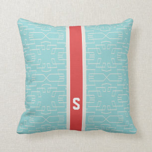 Chic turquoise abstract geometric pattern monogram throw pillow