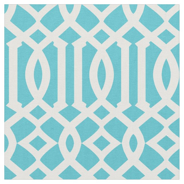 Chic Turquoise and White Trellis Lattice Pattern Fabric (Close Up)