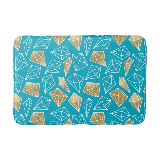 Chic Turquoise Aqua Blue Gold Diamonds   Bath Mat (Front)