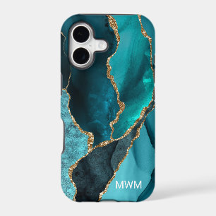 Chic Turquoise Aqua Turquoise Or Veines Agate Mono