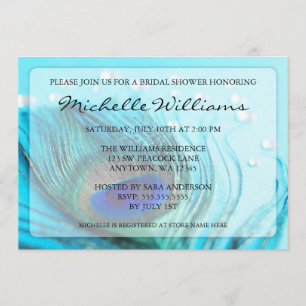 Chic Turquoise Joyaux de paon Invitations de douch