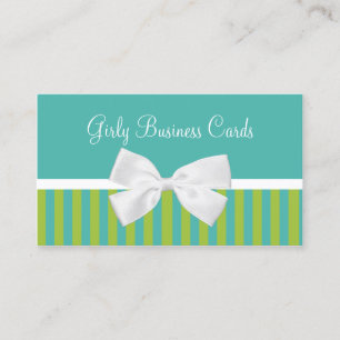 Chic Turquoise Lime Stripes White Bow Boutique Business Card