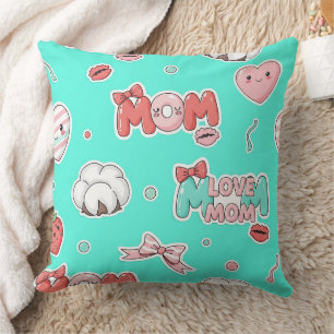 Chic Turquoise Pop Art MOM Love Pattern Throw Pillow