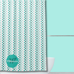 Chic Turquoise White Teal Dots Monogram Name