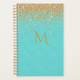 Chic Turquoise with Faux Gold Glitter Planner