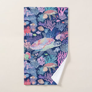Chic turtle corals hand towel