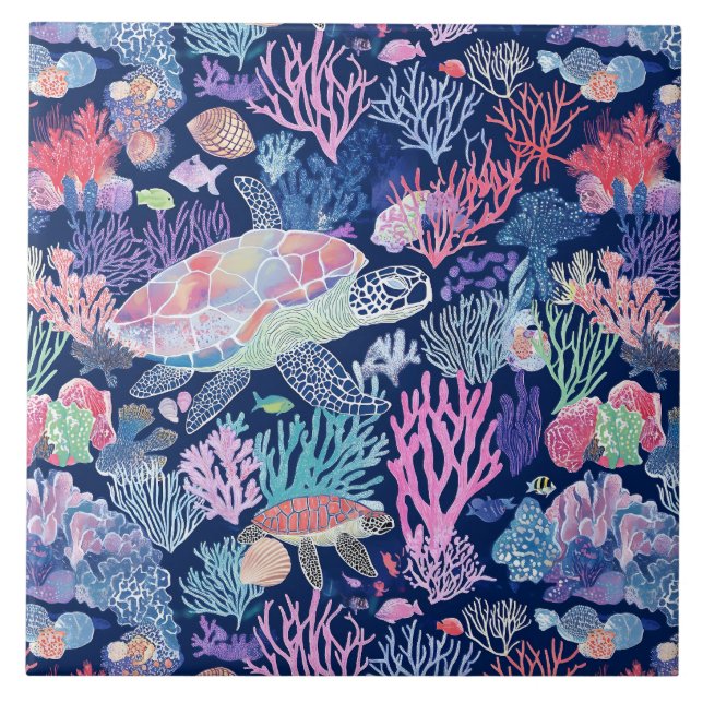 Chic turtle corals tile (Front)