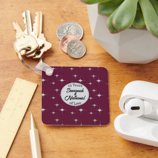 Chic Twenty Fifth Anniversary Custom Couple Photo  Keychain (Desk)