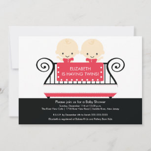 Chic Twins in Crib Baby Shower Invitation RED