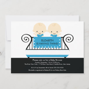 Chic Twins in the Crib Baby shower Invitation Garç