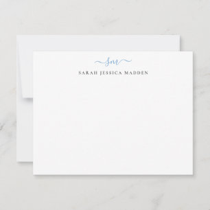 Chic Two Monogram Girly Script Dusty Blue Grey Card