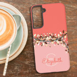 Chic Two Tone Coral Add A Name Monogram Leaves Samsung Galaxy Case<br><div class="desc">This simple to personalize chic phone case design features a two tone coral background, name, and initial letter monogram and matching leafy branches separating top and bottom. Personalize the case in the text fields with a name and initial, remove both or one or edit using the design tool to select...</div>