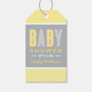 Chic Type Baby Shower Yellow and Grey Gift Tags