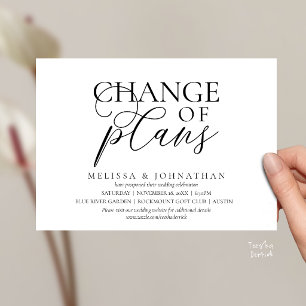 Chic Typographic Wedding Postpone Change of plans Invitation
