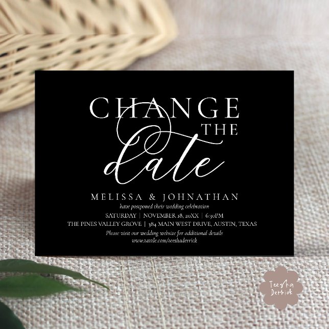 Chic Typographic Wedding Postpone Change the date Invitation (Chic Typographic Wedding Postpone Postponement Change the date Invitation card in classy black)
