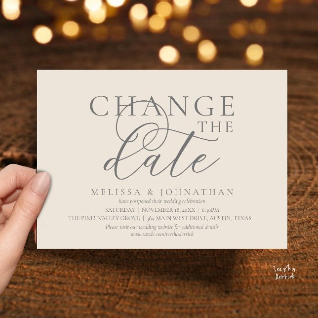 Chic Typographic Wedding Postpone Change the date Invitation (Chic Typographic Wedding Postpone Postponement Change the date Invitation card in cream grey)