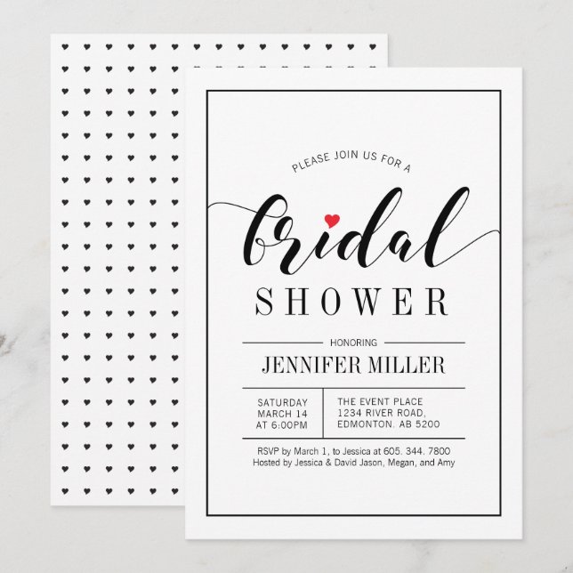 Chic Typographie Mariage Bridal Douche Invitations (Devant / Derrière)
