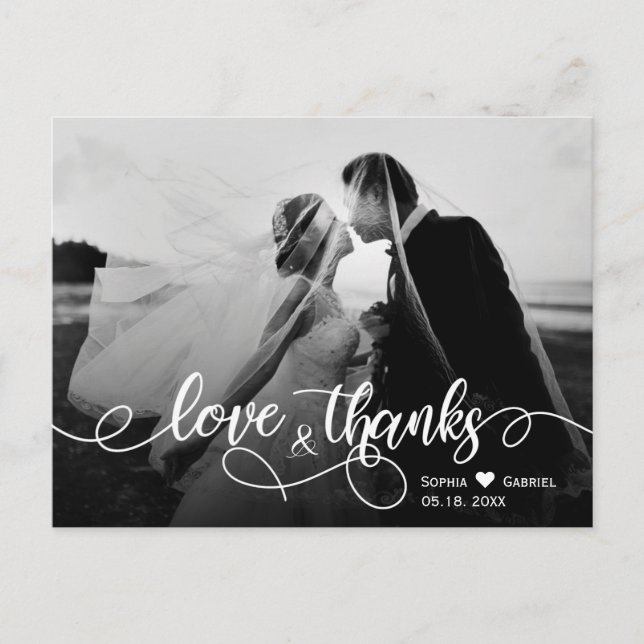 Chic Typographie Mariage Merci photo carte postale (Devant)