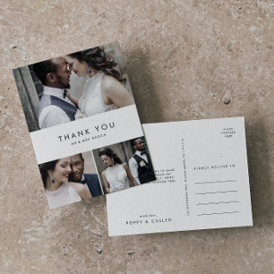 Chic Typography 3 Photo Collage Thank You Postcard